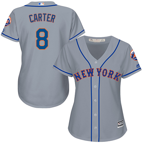 Mets #8 Gary Carter Grey Road Women's Stitched MLB Jersey - Click Image to Close